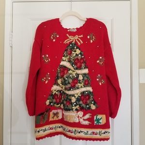 Vintage Beaded Christmas Tree Sweater